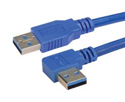 L-COM CA3A-90RA-2M USB Cable, Type A Plug to 90° Type A Plug, 2 m, 6.6 ft, USB 3.0, Blue