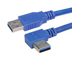 L-COM CA3A-90RA-3M USB Cable, Type A Plug to 90° Type A Plug, 3 m, 9.8 ft, USB 3.0, Blue