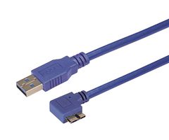 L-COM CA3A-90RMICB-5M USB线缆, A型插头至90° Micro B型插头, 5 m, 16.4 ft, USB 3.0, 浅蓝