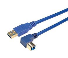 L-COM CA3A-90UB-03M USB Cable, Type A Plug to 90° Type A Plug, 300 mm, 11.8 ", USB 3.0, Blue