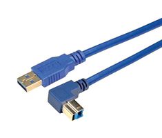 L-COM CA3A-90UB-05M USB Cable, Type A Plug to 90° Type A Plug, 500 mm, 19.7 ", USB 3.0, Blue
