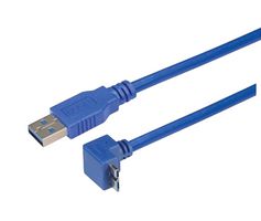 L-COM CA3A-90UMICB-2M USB Cable, Type A Plug to 90° Micro Type B Plug, 2 m, 6.6 ft, USB 3.0, Blue