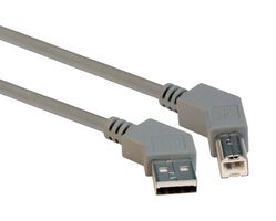 L-COM CA45LA-45LB-05M USB Cable, 45° Type A Plug to 45° Type B Plug, 500 mm, 19.7 ft, USB 2.0, Grey