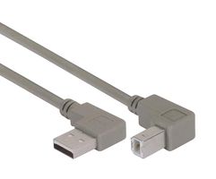 L-COM CA90LA-DB-1M USB线缆, 90° A型插头至90° B型插头, 1 m, 3.3 ft, USB 2.0, 灰色