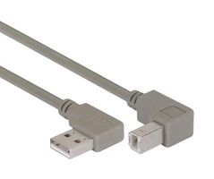 L-COM CA90RA-DB-2M USB线缆, 90° A型插头至90° B型插头, 2 m, 6.6 ft, USB 2.0, 灰色