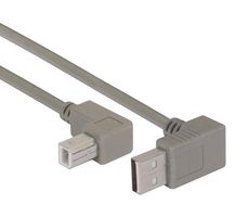 L-COM CA90UA-90UB-03M USB线缆, 90° A型插头至90° B型插头, 300 mm, 11.8 ft, USB 2.0, 灰色
