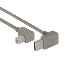L-COM CA90UA-90UB-3M USB线缆, 90° A型插头至90° B型插头, 3 m, 9.8 ft, USB 2.0, 灰色
