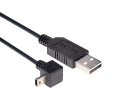 L-COM CAA-90DMB5-1M USB Cable, Type A Plug to 90° Mini Type B Plug, 1 m, 3.3 ft, USB 2.0, Black