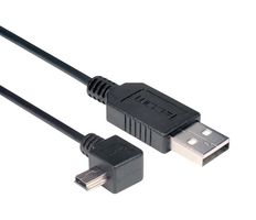L-COM CAA-90LMB5-2M USB Cable, Type A Plug to 90° Mini Type B Plug, 2 m, 6.6 ft, USB 2.0, Black
