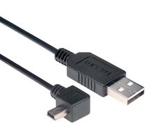 L-COM CAA-90LMB5-5M USB Cable, Type A Plug to 90° Mini Type B Plug, 5 m, 16.4 ft, USB 2.0, Black