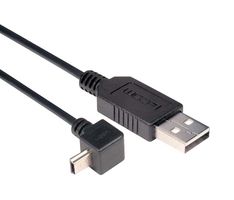 L-COM CAA-90UMB5-075M USB线缆, A型插头至90° Mini B型插头, 750 mm, 29.5 ft, USB 2.0, 黑色