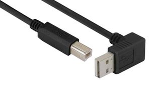 L-COM CABLK90DA-B-1M USB线缆, 90° A型插头至B型插头, 1 m, 3.3 ft, USB 2.0, 黑色