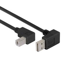 L-COM CABLK90DA-DB-03M USB Cable, 90° Type A Plug to 90° Type B Plug, 300 mm, 11.8 ft, USB 2.0, Black