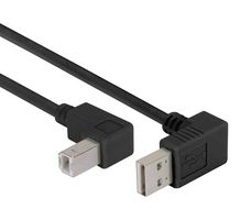 L-COM CABLK90DA-DB-2M USB Cable, 90° Type A Plug to 90° Type B Plug, 2 m, 6.6 ft, USB 2.0, Black
