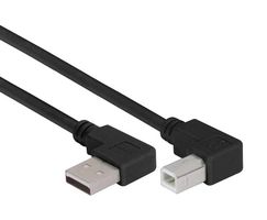 L-COM CABLK90LA-LB-1M USB线缆, 90° A型插头至90° B型插头, 1 m, 3.3 ft, USB 2.0, 黑色