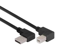 L-COM CABLK90LA-RB-03M USB Cable, 90° Type A Plug to 90° Type B Plug, 300 mm, 11.8 ft, USB 2.0, Black