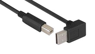 L-COM CABLK90UA-B-2M USB Cable, 90° Type A Plug to Type B Plug, 2 m, 6.6 ft, USB 2.0, Black