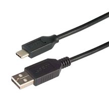 L-COM CAU2CA-03M USB线缆, A型插头至C型插头, 300 mm, 11.8 ft, USB 2.0, 黑色