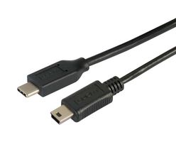 L-COM CAU2CMB5-1M USB线缆, C型插头至Mini B型插头, 1 m, 3.3 ft, USB 2.0, 黑色