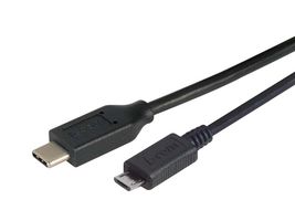 L-COM CAU2CMICB-05M USB Cable, Type C Plug to Micro Type B Plug, 500 mm, 19.7 ft, USB 2.0, Black