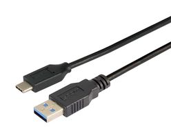 L-COM CAU31CA-03M USB Cable, Type A Plug to Type C Plug, 300 mm, 11.8 ft, USB 3.0, Black