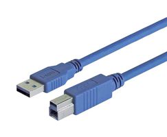L-COM CAU3AB-2M USB线缆, A型插头至B型插头, 2 m, 6.6 ft, USB 3.0, 浅蓝
