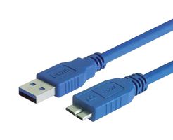 L-COM CAU3AMICB-2M USB线缆, A型插头至Micro B型插头, 2 m, 6.6 ft, USB 3.0, 浅蓝