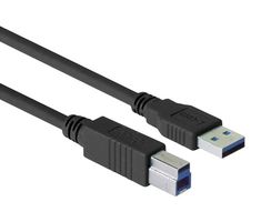 L-COM CAU3ZAB-03M USB线缆, A型插头至B型插头, 300 mm, 11.8 ft, USB 3.0, 黑色