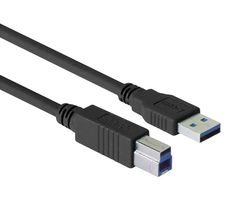 L-COM CAU3ZAB-1M USB线缆, A型插头至B型插头, 1 m, 3.3 ft, USB 3.0, 黑色