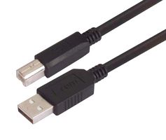 L-COM CAUABHFX-1M USB Cable, Type A Plug to Type B Plug, 1 m, 3.3 ft, USB 2.0, Black