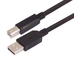 L-COM CAUBLKAB-075M USB线缆, A型插头至B型插头, 750 mm, 29.5 ft, USB 2.0, 黑色