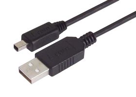 L-COM CSMUAMB4-075M USB Cable, Type A Plug to Mini Type B Plug, 750 mm, 29.5 ft, USB 2.0, Black