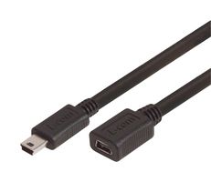 L-COM CSMUMB5X-03M USB Cable, Mini Type B Plug to Mini Type B Receptacle, 300 mm, 11.8 ft, USB 2.0, Black