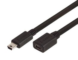L-COM CSMUMB5X-05M USB Cable, Mini Type B Plug to Mini Type B Receptacle, 500 mm, 19.7 ft, USB 2.0, Black