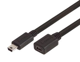 L-COM CSMUMB5X-1M USB Cable, Mini Type B Plug to Mini Type B Receptacle, 1 m, 3.28 ft, USB 2.0, Black