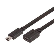 L-COM CSMUMB5X-3M USB Cable, Mini Type B Plug to Mini Type B Receptacle, 3 m, 9.8 ft, USB 2.0, Black