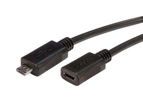 L-COM CSMUMICBX-1M USB线缆, Micro B型插头至Micro B型插座, 1 m, 3.3 ft, USB 2.0, 黑色