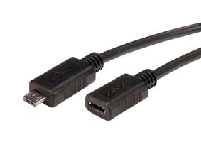 L-COM CSMUMICBX-3M USB线缆, Micro B型插头至Micro B型插座, 3 m, 9.8 ft, USB 2.0, 黑色