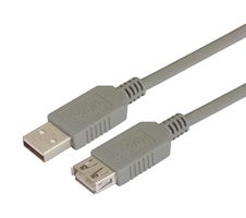 L-COM ECUSBAX-075M USB Cable, Type A Plug to Type A Receptacle, 750 mm, 29.5 ft, USB 2.0, Grey