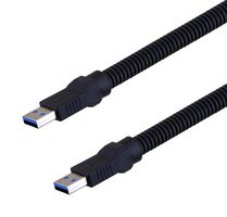 L-COM U3A00003-03M USB Cable, Plastic Armor, Type A Plug to Type A Plug, 300 mm, 11.8 ", USB 3.0, Black