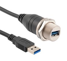 L-COM U3A00021-1M USB Cable, Type A Plug to Type A Receptacle, 1 m, 3.3 ft, USB 3.0, Black