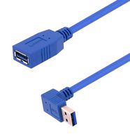 L-COM U3A00055-05M USB线缆, A型插座至90°A型插头, 500 mm, 1.6 ft, USB 3.0, 浅蓝