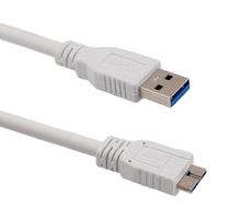 L-COM U3A00061-05M USB Cable, Type A Plug to Micro Type B Plug, 500 mm, 19.7 ft, USB 3.0, White
