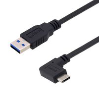 L-COM U3A00075-03M USB线缆, A型插头至90°C型插头, 300 mm, 1 ft, USB 3.0, 黑色