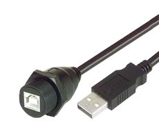 L-COM WPUSBBA-5M USB Cable, Type A Plug to Type B Receptacle, 5 m, 16.4 ft, USB 2.0, Black