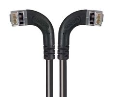 L-COM TRD815SRA8BLK-5 以太网线缆, Cat5e, 90° RJ45插头至90° RJ45插头, FTP (金属箔双绞线), 黑色, 1.5 m, 5 ft