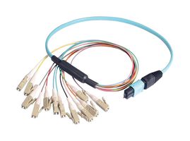 L-COM MPM12OM4-LC-10 Fibre Optic Cable, Multimode, 12 Fibres, 50µm/125µmDia, MPO Plug-LC, 10m