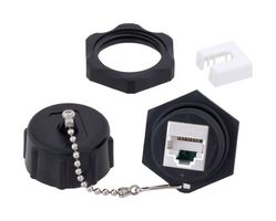 L-COM WPBHC5E110 Modular Connector, Sealed, IP67, Shielded, RJ45 Jack, 1 x 1 (Port), 8P8C, Cat5e, IP67, Panel Mount