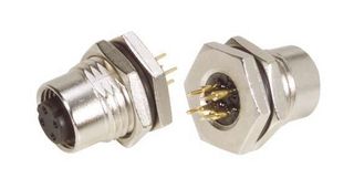 L-COM CON-M124PCBF 传感器连接器, M12, 母, 4路, PCB插座, 直形面板安装