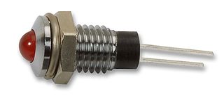 BULGIN LIMITED DX1118/RD LED Panel Mount Indicator, Brass Bezel, Red, 2 VDC, 6.1 mm, 30 mA, 2.5 mcd, Not Rated